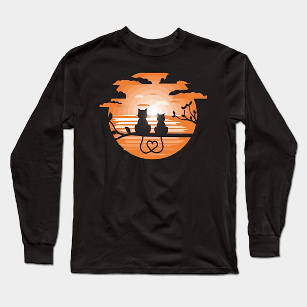 sunset view with lovely cats Long Sleeve T-Shirt by tedd